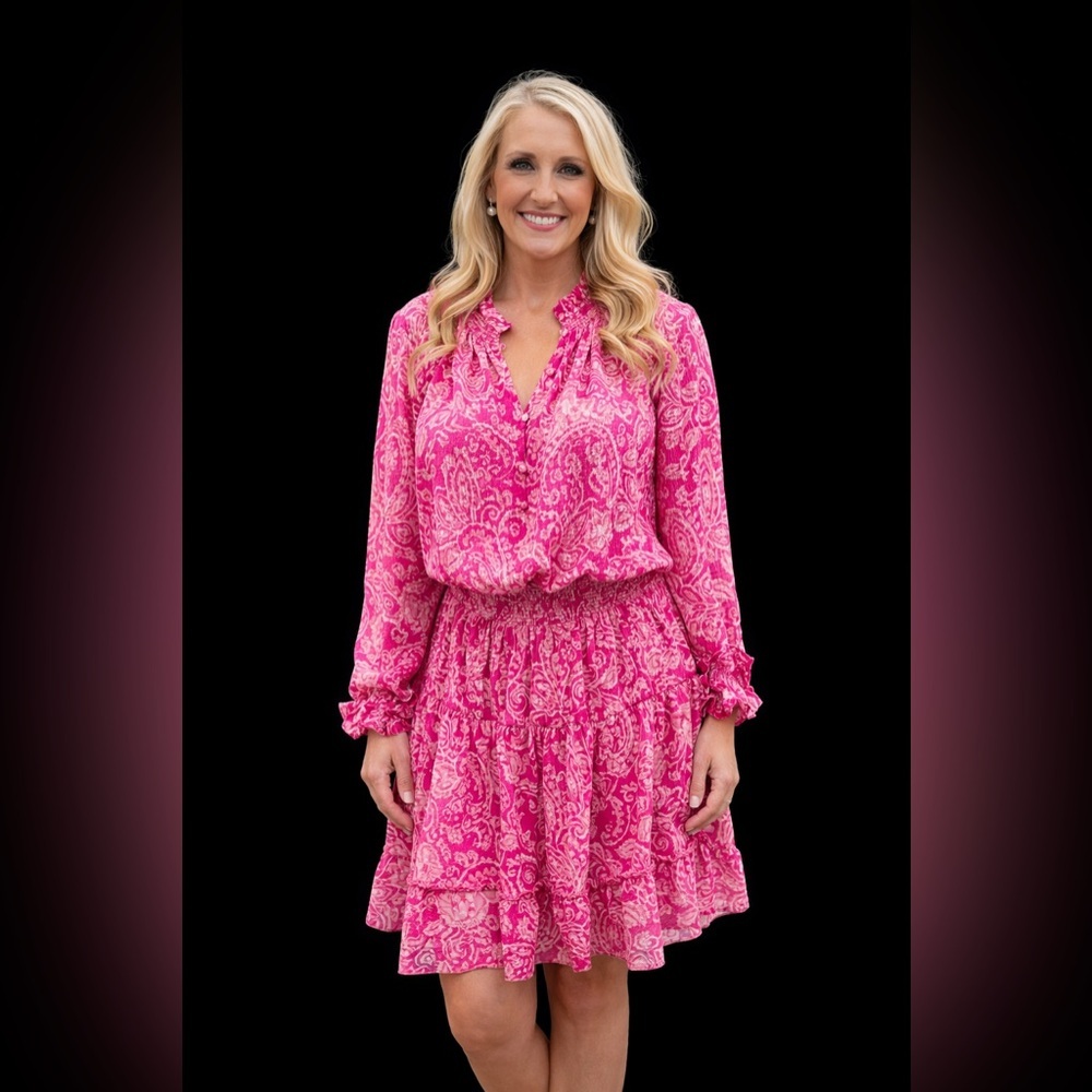 Fate Vibrant Pink Paisley Long Sleeve Dress Size Large